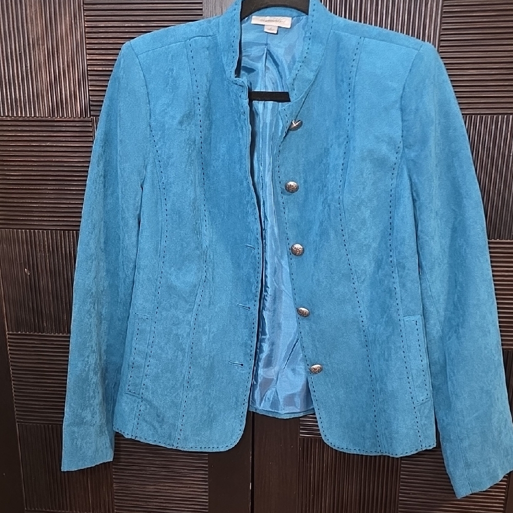 Turquoise Faux Suede Blazer